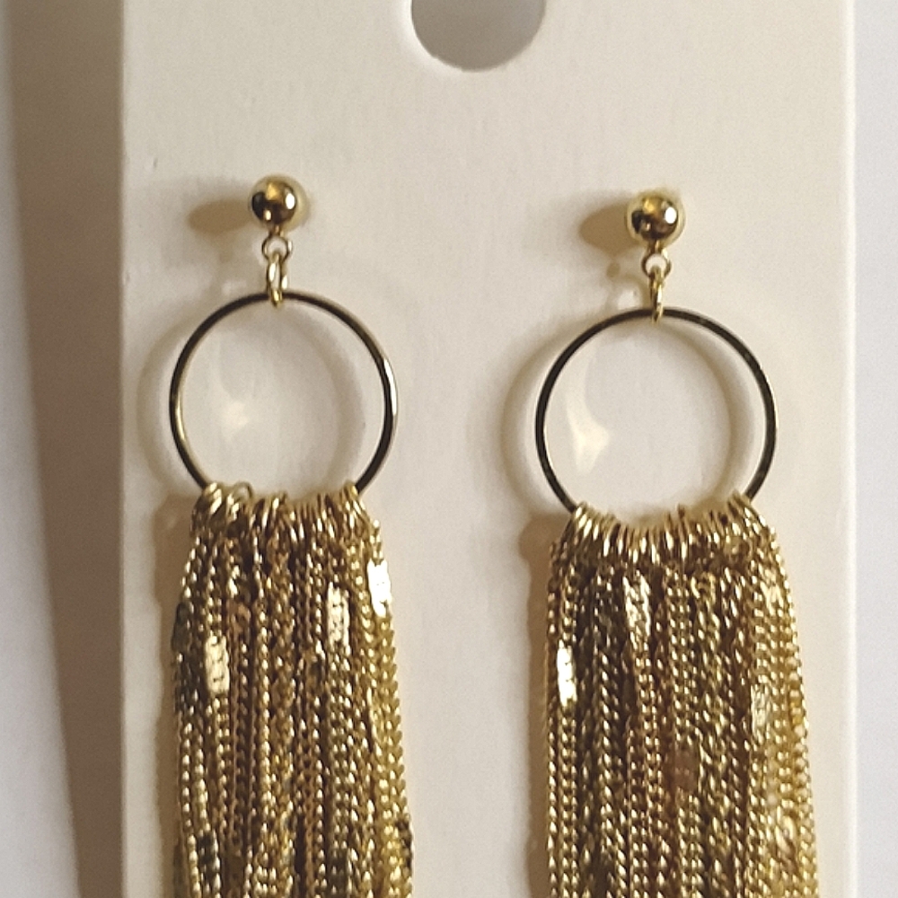 NWT Express Gold Tone Fringe Statement Earrings - Picture 5 of 6